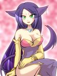  breasts catgirl cleavage green_eyes liepard personification pokemon purple_hair 