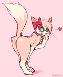  &lt;3 2016 anus bent_over biped butt candyfoxy cat collar eyewear feline female fur glasses hair_bow hair_ribbon hi_res looking_back mammal murcat_(character) pink_background pink_fur presenting presenting_hindquarters pussy raised_tail ribbons semi-anthro simple_background solo 