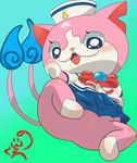  blush bottomless butt cat clothed clothing feline female gunsoniko looking_at_viewer mammal sailor_fuku sailor_uniform sailornyan sitting solo yo-kai_watch 