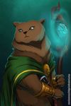  armello armor bear belt bracers brown_fur cloak clothed clothing female fur mammal purpleground02 sana_(armello) solo staff video_games yellow_eyes 