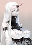  big_breasts breasts claws clothed clothing detached_sleeves erect_nipples female hair horn humanoid hybrid kantai_collection long_hair machine monster nipple_slip nipples not_furry pale_skin red_eyes seaport_princess solo tight_clothing ttc white_hair 