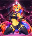  2016 absurd_res anthro bra breasts cleavage clothed clothing elbow_gloves equine eyewear fan_character female gloves goggles hi_res horn kneeling koveliana mammal miniskirt my_little_pony skirt sparkles sweet_voltage underwear unicorn 