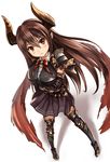  &gt;:( bangs black_hair black_legwear black_skirt blush breastplate breasts crack crossed_arms draph forte_(shingeki_no_bahamut) frown full_body gamyuu_(gamyu) granblue_fantasy hair_between_eyes horns large_breasts long_hair miniskirt pointy_ears red_eyes shingeki_no_bahamut simple_background skirt solo standing thighhighs v-shaped_eyebrows white_background zettai_ryouiki 