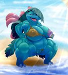  2016 anthro areola ber00_(artist) big_breasts bikini breasts clothing erect_nipples female muscular muscular_female navel nintendo nipples pok&eacute;mon pussy slightly_chubby solo swimsuit venusaur video_games 