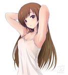  armpits arms_up breasts brown_eyes brown_hair cleavage idolmaster idolmaster_cinderella_girls long_hair looking_at_viewer nitta_minami onion_(lemlaml) simple_background sketch small_breasts solo 