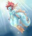  amphibian axolotl blue_skin female fin flat_chested freckles hair ocrean orange_skin red_hair salamander sea theredghost underwater water 