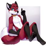  2016 anthro black_fur black_markings black_nose black_pawpads canine claws collar digital_media_(artwork) dipstick_tail facial_markings fluffy fluffy_tail fox front_view fur green_eyes hi_res looking_at_viewer male mammal markings multicolored_fur multicolored_tail nude pawpads red_fur remonpie simple_background sitting solo toe_claws tongue tongue_out white_fur zoru 