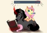  black_hair blue_eyes book dark_magic duo english_test equine evehly eyelashes female feral fluttershy_(mlp) friendship_is_magic fur grey_hair hair hooves horse king_sombra_(mlp) lying male mammal my_little_pony pink_hair pony reading red_eyes simple_background yellow_fur 