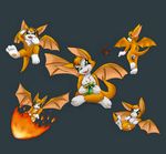  &lt;3 3_toes chest_tuft dust:_an_elysian_tail falling female fidget fire fur gift green_eyes looking_back mammal membranous_wings multiple_poses nimbat open_mouth orange_fur plzgaiasrebirth pose rear_view sitting toes tongue tuft video_games white_fur wings 