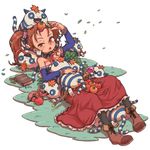  apple blush book boots breasts brown_eyes brown_hair cat choker coin dragon_quest dragon_quest_viii food fruit full_body jailcat jessica_albert jewelry medium_breasts orange skirt too_many too_many_cats toyaken21 twintails 