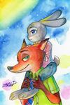  2016 anthro canine clothed clothing disney dsks1214 duo female fox fur judy_hopps lagomorph male mammal nick_wilde orange_fur rabbit zootopia 