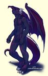  anthro dragon featureless_crotch horn lukiri male nude open_mouth simple_background smile solo standing white_background wings 
