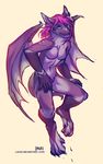  anthro breasts dragon featureless_breasts female looking_at_viewer lukiri navel nude simple_background smile solo white_background wings 