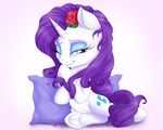  blue_eyes canine cutie_mark equine female feral flower friendship_is_magic fur hair hooves horn horn_ring horse mammal mrardilla my_little_pony pillow plant pony purple_hair rarity_(mlp) ring rose simple_background smile solo unicorn white_background 