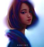  artist_name bad_deviantart_id bad_id blue_eyes blurry blush brown_hair depth_of_field expressionless gradient gradient_background looking_at_viewer numyumy original photorealistic portrait red_lips short_hair simple_background solo 