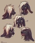  anthro canine ear_piercing eyewear facial_hair fangs glasses goatee hair hybrid lagomorph looking_at_viewer lukiri male mammal multiple_images open_mouth piercing rabbit simple_background sketch smile solo teeth tongue white_hair 