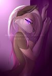  2016 5_fingers anthro bare_back blue_eyes breasts brown_fur canine eyelashes female fur gradiewoof grey_nose hair ita looking_at_viewer mammal nude pink_hair simple_background smile solo standing tan_fur white_hair wolf 