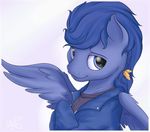  blue_eyes blue_feathers blue_fur blue_hair braided_hair clothed clothing equine feathered_wings feathers fur hair horse looking_at_viewer male mammal mrardilla my_little_pony pegasus pony simple_background smile solo white_background wings 