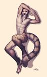  abs anthro feline half-closed_eyes looking_at_viewer lukiri lying male mammal navel nude on_back simple_background solo striped_tail stripes tasteful_nudity 