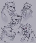  &lt;3 &lt;3_eyes anthro canine fangs looking_at_viewer lukiri male mammal monochrome multiple_images nude open_mouth simple_background sketch smile solo teeth tongue 