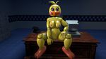  2016 3d_(artwork) animatronic avian beak bird breasts chicken computer desk digital_media_(artwork) female five_nights_at_freddy&#039;s five_nights_at_freddy&#039;s_2 hi_res looking_at_viewer machine nipples non-mammal_breasts nude office phone pussy robot shiny sitting solo source_filmmaker toy_chica_(fnaf) video_games xboxking37 