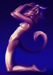  anthro armpits breasts eyes_closed featureless_breasts female horn kneeling lukiri nude sergal simple_background solo 