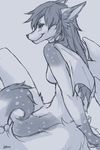  anthro breasts canine featureless_breasts featureless_crotch female fox looking_at_viewer lukiri mammal monochrome nude simple_background smile solo wings 