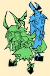  dual_persona ex-keine hat horns kamishirasawa_keine limited_palette long_hair multiple_girls puffy_sleeves setz simple_background sketch tail touhou 