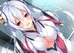  blush breasts large_breasts long_hair matoi_(pso2) mikoto_cluster milkpanda open_mouth phantasy_star phantasy_star_online_2 pink_eyes silver_hair solo twintails underboob 
