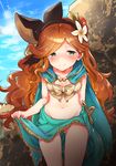  ass ass_visible_through_thighs black_bow blush bow breasts cowboy_shot flower granblue_fantasy green_eyes groin hair_bow hair_flower hair_ornament ichihaya long_hair looking_at_viewer navel orange_hair sara_(granblue_fantasy) small_breasts smile solo stomach thigh_gap thighs 