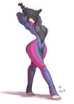  absurdres arms_behind_head barefoot biker_clothes bikesuit bodysuit breasts eyepatch full_body han_juri highres looking_at_viewer rih_bueno smile solo street_fighter street_fighter_v toeless_legwear 