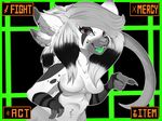  2016 5_finger anthro black_and_white breasts digital_media_(artwork) ear_piercing female flamyphantom1 fur hair hi_res looking_at_viewer mammal monochrome open_mouth piercing rat rodent simple_background smile solo standing teeth text tongue undertale video_games 