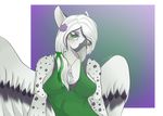  anthro avian beak breasts clothed clothing feathered_wings feathers feline female gryphon hybrid leopard looking_at_viewer mammal open_mouth sierraex simple_background solo wings 