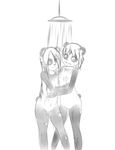  bear black_and_white bubble convenient_censorship cub hug jalka looking_at_viewer mammal monochrome nude panda risingdragon shower sibling simple_background sisters tia_(karmandel) water wet young 