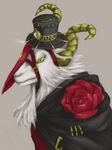  1boy artist_request beard belt cape demon goat hat horns overlord_(maruyama) rose simple_background solo ulbert_alain_odle yellow_eyes 