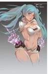  aqua_eyes aqua_hair breasts cc_drawing cleavage cowboy_shot cropped_legs hands_on_own_chest hatsune_miku highres large_breasts lips long_hair looking_at_viewer midriff navel panties skirt solo thigh_gap twintails underwear very_long_hair vocaloid 