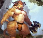  abs bulge charr clothing fangs feline guild_wars horn loincloth male mammal melee_weapon muscular null-ghost video_games weapon 