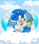  angel anthro barefoot black_nose clothing cloud dessert english_text food green_eyes halo hedgehog hi_res ice_cream male mammal myly14 sitting solo sonic_(series) sonic_the_hedgehog text toes tongue wings 