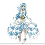  asuna_(sao) asuna_(sao-alo) blue_eyes blue_hair bouquet bridal_veil crown dress elbow_gloves flower frilled_dress frills full_body gloves high_heels holding long_hair official_art open_mouth pointy_ears shoes simple_background solo sword_art_online sword_art_online:_code_register veil watermark wedding_dress white_background white_footwear white_gloves 