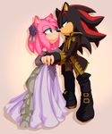  amy_rose anthro black_nose boots clothing dress duo female footwear green_eyes hair half-closed_eyes headband hedgehog hi_res male mammal myly14 pink_hair plant red_eyes shadow_the_hedgehog short_hair simple_background smile sonic_(series) 