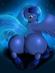  2016 absurd_res anthro anthrofied blue_hair butt clothing dock equine female friendship_is_magic hair hi_res horn legwear long_hair looking_at_viewer looking_back mammal my_little_pony princess_luna_(mlp) solo suirano winged_unicorn wings 