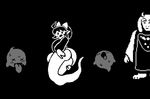  &lt;3 black_and_white boss_monster bow caught eyelashes female ghost group hair male marina_(noill) monochrome o-den spirit suggestive sweat sweatdrop tongue tongue_out toriel undertale video_games x_x 