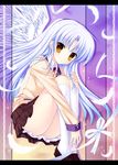  angel_beats! angel_wings bad_id bad_pixiv_id feathers frills gathers kneehighs letterboxed long_hair mitha pleated_skirt ribbon school_uniform skirt socks solo tenshi_(angel_beats!) white_hair white_legwear wings yellow_eyes 