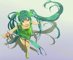  bracelet downblouse dress food from_above fruit green_eyes green_hair green_nails hatsune_miku jewelry lime_(fruit) long_hair nail_polish necklace slippers solo tsujisaki_(coa3) twintails very_long_hair vocaloid 