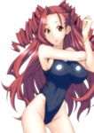  breasts brown_eyes brown_hair competition_swimsuit cowboy_shot drill_hair groin heroman highleg highleg_swimsuit large_breasts lips long_hair one-piece_swimsuit solo stretch swimsuit takamura_wamu vera_collins 