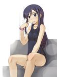  aragaki_ayase bare_legs bare_shoulders black_eyes black_hair blush bracelet flying_sweatdrops itou_ryuusei jewelry long_hair one-piece_swimsuit ore_no_imouto_ga_konna_ni_kawaii_wake_ga_nai school_swimsuit sitting solo swimsuit wavy_mouth 