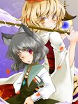  :p animal_ears bad_id bad_pixiv_id beads bishamonten's_pagoda blonde_hair grey_hair hands_on_hips jewelry leaf mouse_ears multiple_girls nazrin nishino_miyuki one_eye_closed pendant red_eyes smile tongue tongue_out toramaru_shou touhou yellow_eyes 