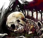  arm_support bad_id bad_pixiv_id boots cape giant hat highres original sitting skeleton skull tsuyomaru 