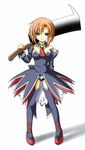  angel_mort blue_eyes empty_eyes hatchet higurashi_no_naku_koro_ni nose_hatchet orange_hair raika_haruna ryuuguu_rena smile solo thighhighs weapon 