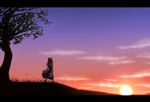  cloud evening from_behind grass letterboxed moriya_suwako nogisaka_kushio silhouette sky solo standing sun sunset touhou tree twilight wind 